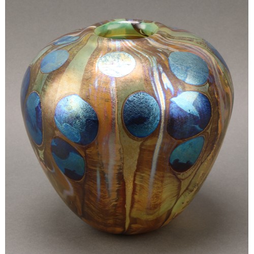 2453 - An art glass vase, by Norman Stuart Clarke, 17.5cm high, etched signature, dated 81