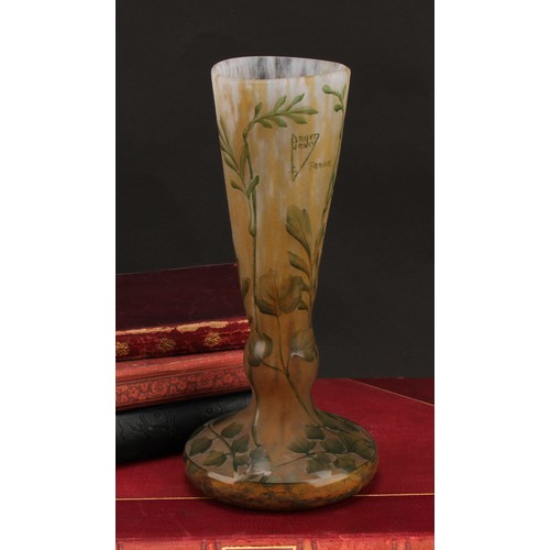 2406 - A Daum Nancy cameo glass vase, decorated with flowers on a mottled ground, 22cm high, signed