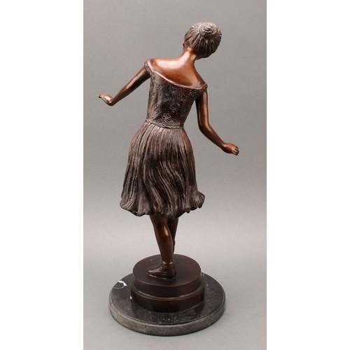 2397 - Contemporary School, a brown patinated bronze, of a ballerina, marble base, 46cm high overall