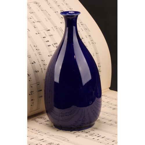 2471 - A Pilkington's Royal Lancastrian monochrome ovoid vase, quite plain, glazed in deep blue tones, 21cm... 