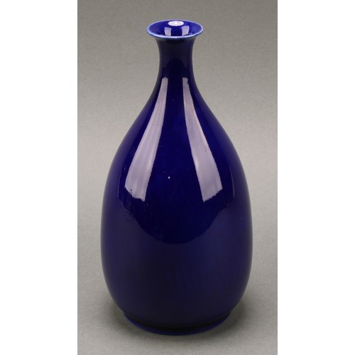 2471 - A Pilkington's Royal Lancastrian monochrome ovoid vase, quite plain, glazed in deep blue tones, 21cm... 