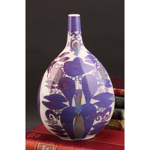 2475 - A Royal Copenhagen tear shaped vase, designed by Kari Christensen, decorated with abstract flowers i... 