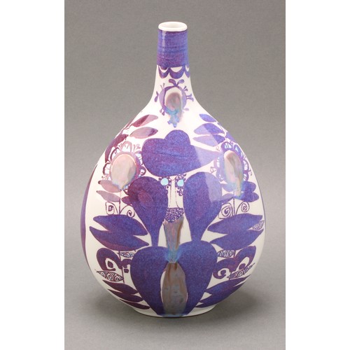 2475 - A Royal Copenhagen tear shaped vase, designed by Kari Christensen, decorated with abstract flowers i... 