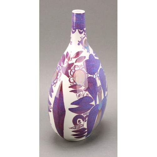 2475 - A Royal Copenhagen tear shaped vase, designed by Kari Christensen, decorated with abstract flowers i... 