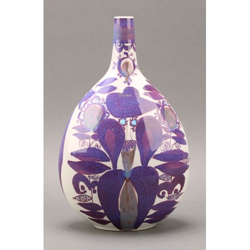 2475 - A Royal Copenhagen tear shaped vase, designed by Kari Christensen, decorated with abstract flowers i... 