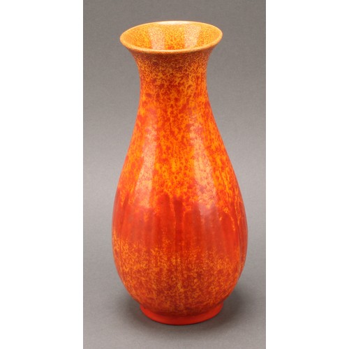 2474 - A Pilkington's Royal Lancastrian pottery shouldered ovoid vase, glazed in tones of mottled orange, 1... 