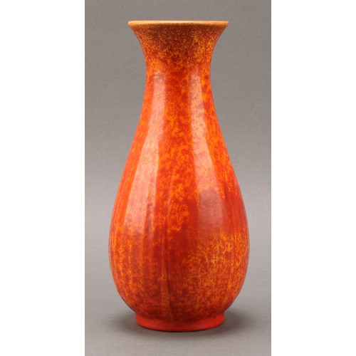 2474 - A Pilkington's Royal Lancastrian pottery shouldered ovoid vase, glazed in tones of mottled orange, 1... 