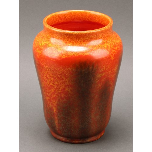 2474 - A Pilkington's Royal Lancastrian pottery shouldered ovoid vase, glazed in tones of mottled orange, 1... 