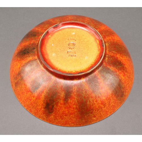 2474 - A Pilkington's Royal Lancastrian pottery shouldered ovoid vase, glazed in tones of mottled orange, 1... 