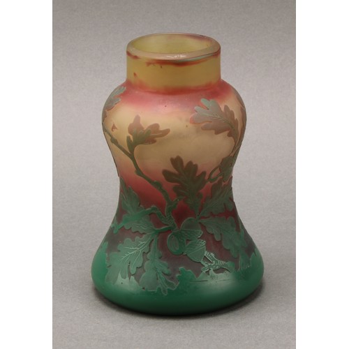 2466 - A German Aerozon cameo glass double gourd vase, decorated with fruiting oak branches in tones of gre... 