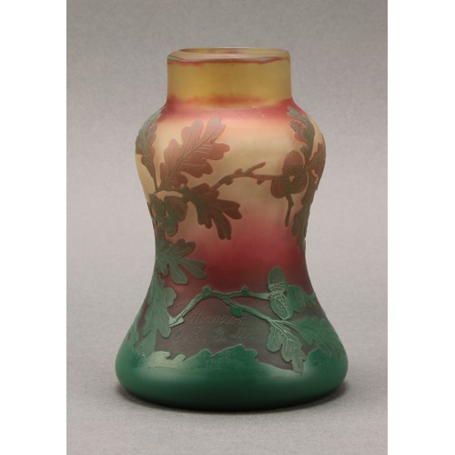 2466 - A German Aerozon cameo glass double gourd vase, decorated with fruiting oak branches in tones of gre... 