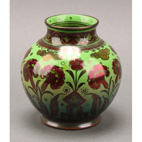 2470 - A Pilkington's Royal Lancastrian lustre pottery ovoid vase, decorated by Richard Joyce, with flowers... 