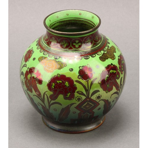 2470 - A Pilkington's Royal Lancastrian lustre pottery ovoid vase, decorated by Richard Joyce, with flowers... 