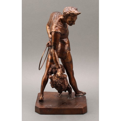 2479 - French School (20th century), a brown patinated bronze, of a Pierrot with a performing poodle, cante... 