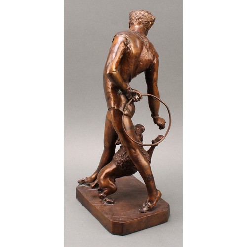 2479 - French School (20th century), a brown patinated bronze, of a Pierrot with a performing poodle, cante... 