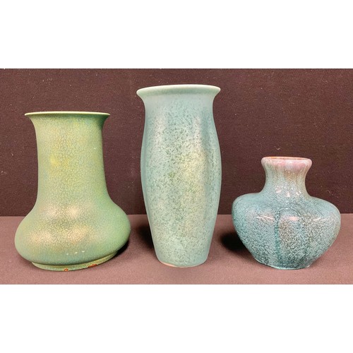 2439 - A Pilkington's Royal Lancastrian lobed ovoid vase, glazed in tones of mottled pale green, 22.5cm hig... 