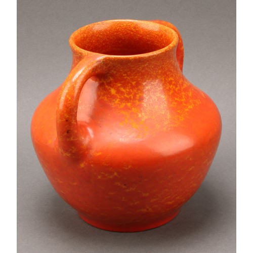 2444 - A Pilkington's Royal Lancastrian two handled ovoid vase, glazed in tones of mottled orange, 18cm hig... 