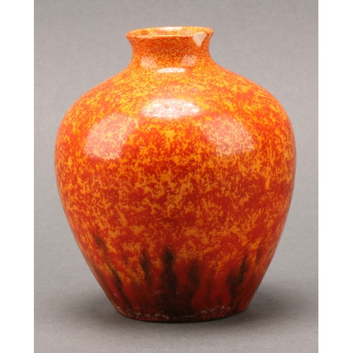 2444 - A Pilkington's Royal Lancastrian two handled ovoid vase, glazed in tones of mottled orange, 18cm hig... 