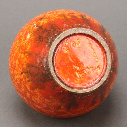 2444 - A Pilkington's Royal Lancastrian two handled ovoid vase, glazed in tones of mottled orange, 18cm hig... 