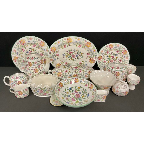 2432 - A Minton Haddon Hall pattern part dinner service, the tureen 35cm over handles, printed marks