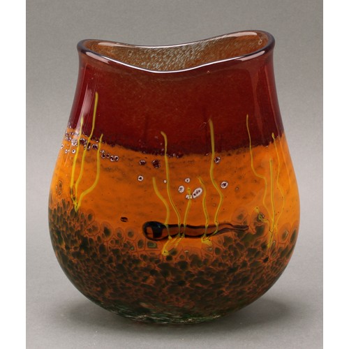 2449 - A Siddy Langley studio glass vase, decorated in tones of orange and red, 24cm high, signed, dated 20... 