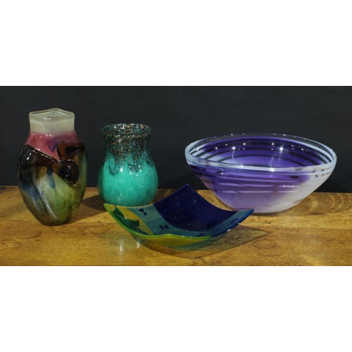 2409 - A Patrick Lepage studio glass vase, 24.5cm high; a Gusmbhorg Danum art glass dish, 23cm wide, signed... 