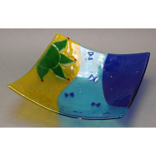 2409 - A Patrick Lepage studio glass vase, 24.5cm high; a Gusmbhorg Danum art glass dish, 23cm wide, signed... 