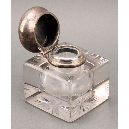 2395 - An early 20th century cameo glass inkwell, decorated with trailing branches on a frosted ground, hin... 