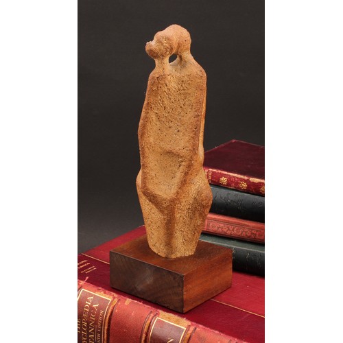 2463 - Ronald Pope (1920-1997), a stoneware sculpture, abstract figure, hardwood base, 26cm high overall