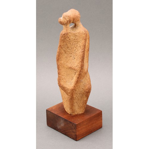 2463 - Ronald Pope (1920-1997), a stoneware sculpture, abstract figure, hardwood base, 26cm high overall