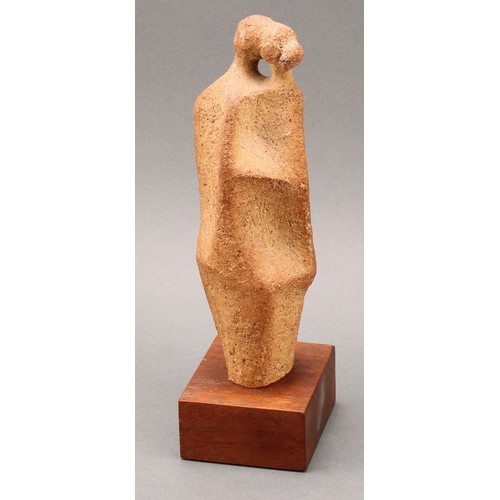 2463 - Ronald Pope (1920-1997), a stoneware sculpture, abstract figure, hardwood base, 26cm high overall