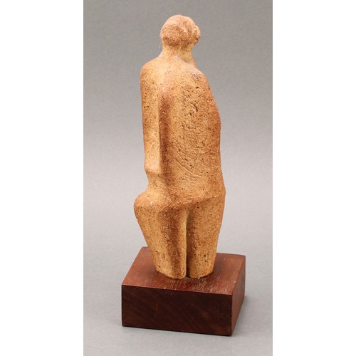 2463 - Ronald Pope (1920-1997), a stoneware sculpture, abstract figure, hardwood base, 26cm high overall