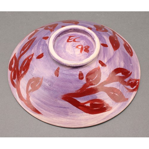 2460 - Eileen Cooper RA (Bn.1953) - a ceramic bowl, painted with a female nude, in tones of red on a blue g... 