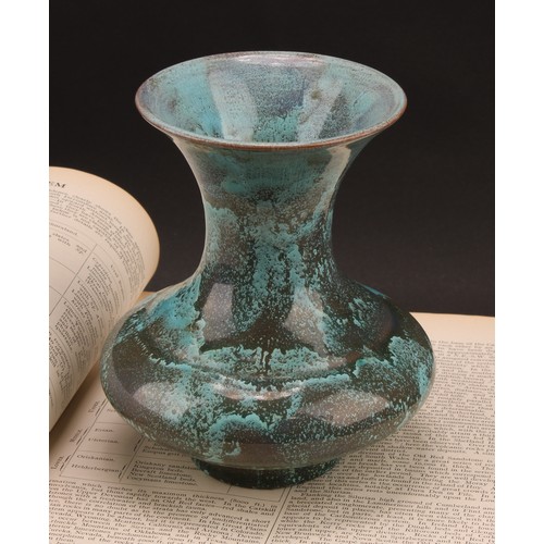 2443 - A Pilkington's Royal Lancastrian pottery vase, glazed in mottled tones of grey and turquoise, 15cm h... 