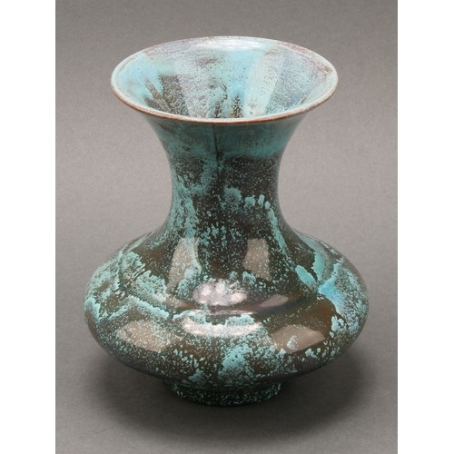 2443 - A Pilkington's Royal Lancastrian pottery vase, glazed in mottled tones of grey and turquoise, 15cm h... 