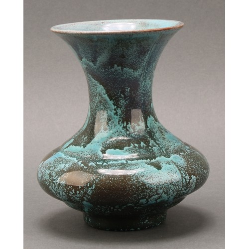 2443 - A Pilkington's Royal Lancastrian pottery vase, glazed in mottled tones of grey and turquoise, 15cm h... 