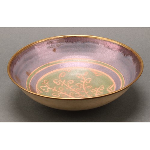 2421 - A Bernard Forrester lustre bowl, decorated with leafy sprigs, 17.5cm diam, gilt initial mark