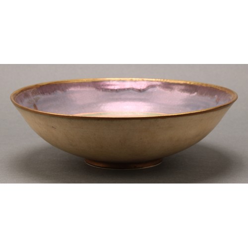 2421 - A Bernard Forrester lustre bowl, decorated with leafy sprigs, 17.5cm diam, gilt initial mark