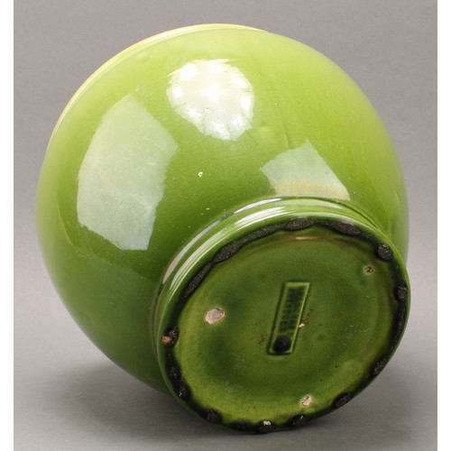 2428 - A Holdcroft art pottery ovoid jardinière, glazed in tones of mottled green, 23cm high