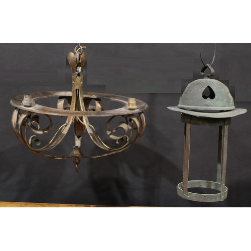 2399 - An Arts & Crafts copper electrolier light fitting, 47cm diameter, early 20th century; an Arts & Craf... 