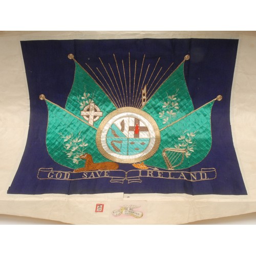 2133 - H. Imamura (Japanese School, 20th century), a silk embroidery, of an Irish nationalist crest, God Sa... 