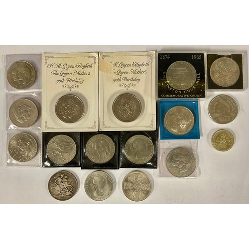 566 - Coins - Victorian 1889 crown;  commemoratives inc Churchill, Charles & Diana etc qty