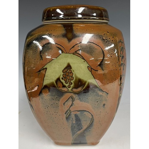 2426 - A David Frith Brookhouse studio pottery jar and cover, 29cm high, signed with monogram