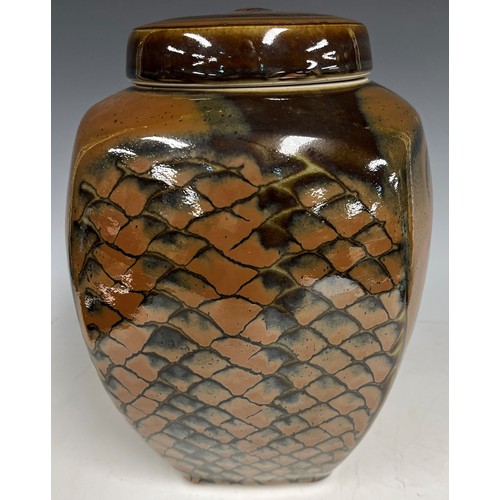 2426 - A David Frith Brookhouse studio pottery jar and cover, 29cm high, signed with monogram