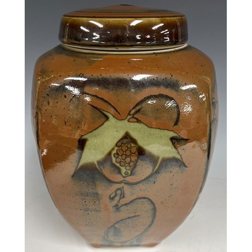 2426 - A David Frith Brookhouse studio pottery jar and cover, 29cm high, signed with monogram