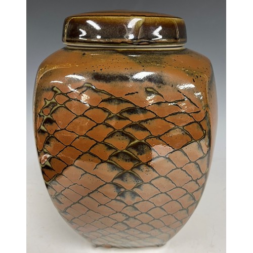 2426 - A David Frith Brookhouse studio pottery jar and cover, 29cm high, signed with monogram