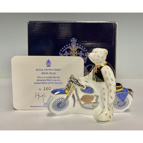 5027 - A Royal Crown Derby miniature model, Biker Bear, limited edition 160/500, printed mark in red, certi... 