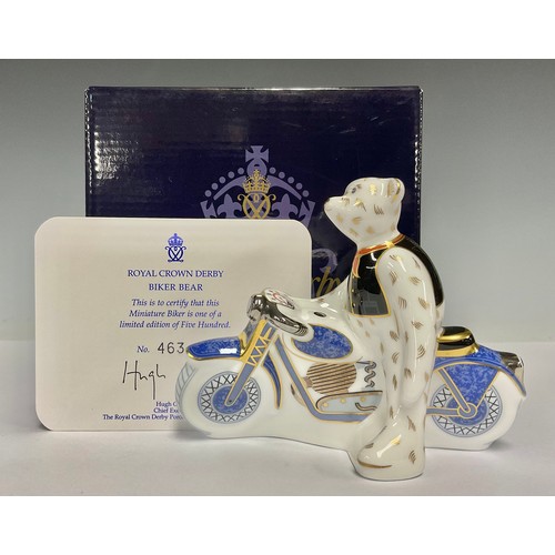 5028 - A Royal Crown Derby miniature model, Biker Bear, limited edition 463/500, printed mark in red, certi... 