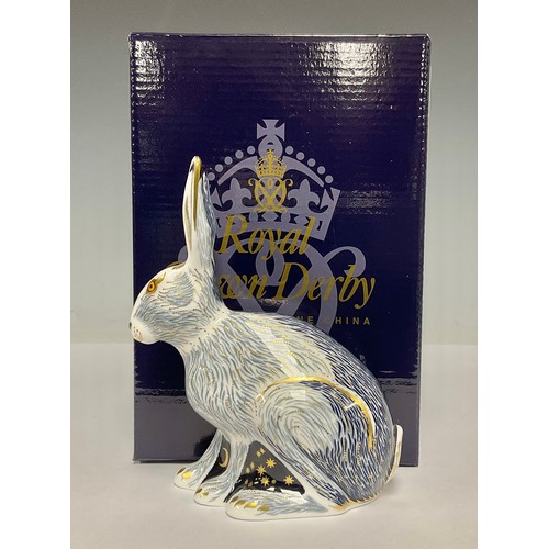 5037 - A Royal Crown Derby paperweight, Starlight Hare, first quality, printed marks. boxed