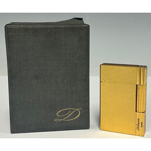 5060 - An S.T. Dupont rectangular cigarette lighter, machine patterned gold plate, mark and serial number t... 